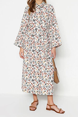 Yeni Regular Günlük Keten Görünümlü Dokuma Bisiklet Yaka Uzun Kol A-Line Maxi Boy Tesettür Elbise