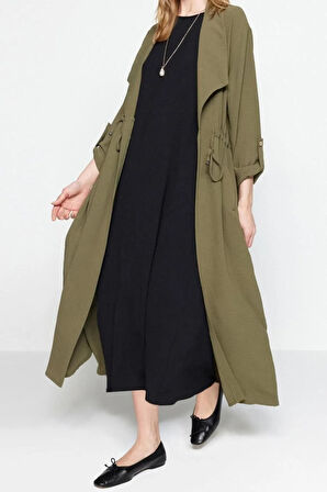 Yeni Regular Casual Günlük Aerobin Dokuma Bisiklet Yaka Kolsuz Kol Shift Maxi Boy Tesettür Elbise