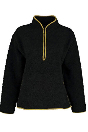 Kadın Moda Şık Regular Dik Yaka Düşük Kol Regular Peluş Örme Spor Sweatshirt