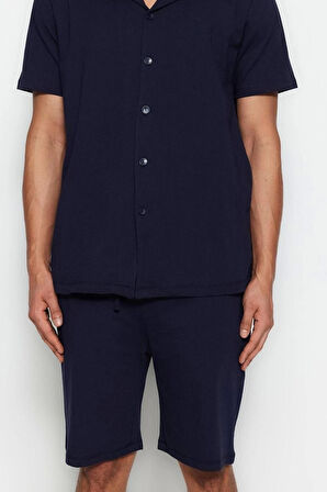 Erkek Bisiklet Yaka Kısa Kol Regular Fit Bisiklet Yaka Kol Şeritli Şortlu Pijama Takımı