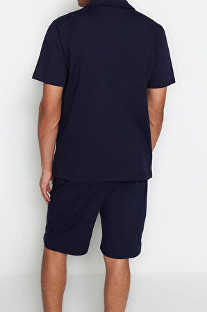 Erkek %100 Pamuk Gömlek Yaka Kısa Kol Unisex Regular Fit Apaş Yaka Şortlu Pijama Takımı