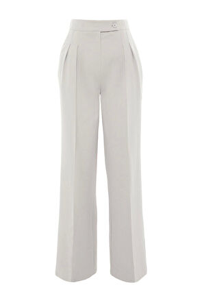 Kadın Yeni Moda Boru Paça Regular Boy Dokuma Wide Leg Geniş Paça Yüksek Bel Pantolon