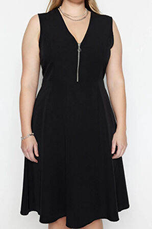 Yeni Rahat Casual Günlük Terrycotton Dokuma V Yaka Askılı Kol Skater Midi Boy Büyük Beden Elbise