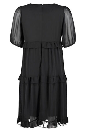 Yeni Rahat Casual Günlük Şifon Dokuma Kare Yaka Kısa Kol Smock Mini Boy Büyük Beden Elbise