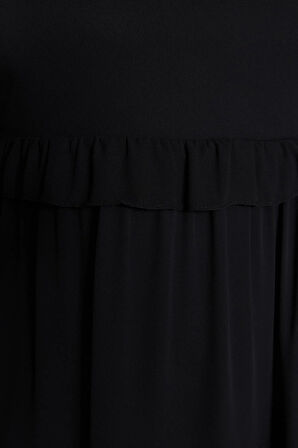 Yeni Rahat Casual Günlük Şifon Dokuma Kare Yaka Kısa Kol Smock Mini Boy Büyük Beden Elbise