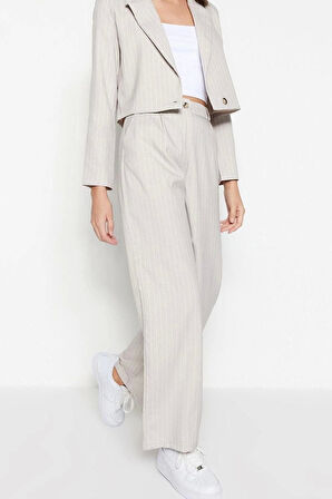 Kadın Yeni Moda Geniş Paça Uzun Boy Dokuma Geniş Paça Wide Leg Çizgili Pantolon