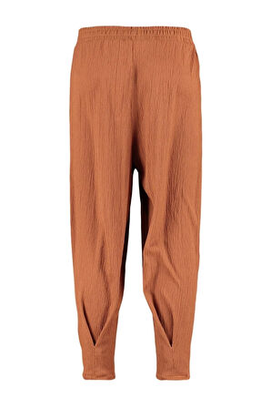 Kadın Yeni Moda Büyük Beden Dar Paça Regular Boy Örme Havuç Fit Beli Lastikli Örme Pantolon