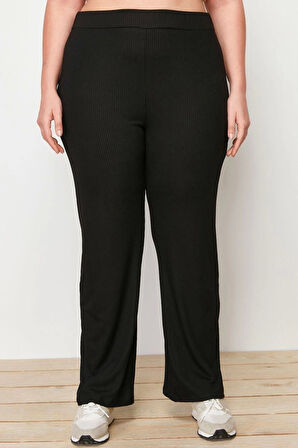 Kadın Yeni Moda Büyük Beden Geniş Paça Regular Boy Örme Geniş Kesim Örme Pantolon