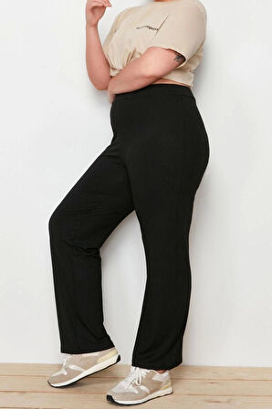 Kadın Yeni Moda Büyük Beden Geniş Paça Regular Boy Örme Geniş Kesim Örme Pantolon