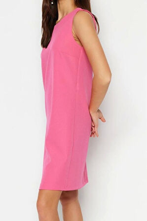 Kadın Moda Şık Mini Boy Bisiklet Yaka Regular Düz Dokuma Elbise