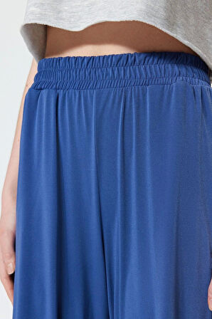 Kadın Yeni Moda Geniş Paça Regular Boy Örme Wide Leg Rahat Kesim Yüksek Bel Esnek Örme Pantolon