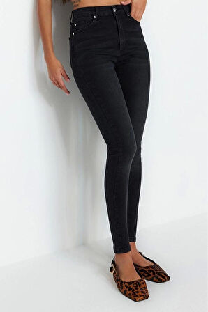 Kadın Moda Şık Kot Pantolon Dar Paça Regular Boy Denim Mavi İncelten Etki Yüksek Bel Skinny Jeans