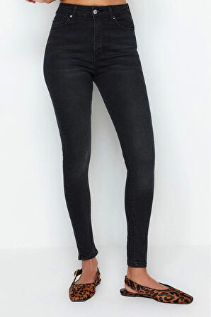 Kadın Moda Şık Kot Pantolon Dar Paça Regular Boy Denim Mavi İncelten Etki Yüksek Bel Skinny Jeans