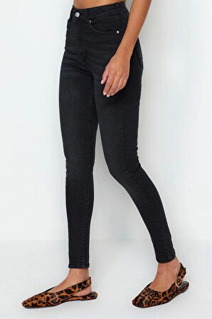 Kadın Moda Şık Kot Pantolon Dar Paça Regular Boy Denim Mavi İncelten Etki Yüksek Bel Skinny Jeans