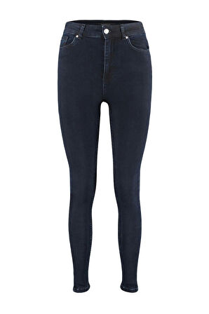Kadın Moda Şık Kot Pantolon Dar Paça Regular Boy Denim Mavi İncelten Etki Yüksek Bel Skinny Jeans