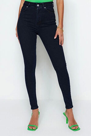 Kadın Moda Şık Kot Pantolon Dar Paça Regular Boy Denim Mavi İncelten Etki Yüksek Bel Skinny Jeans