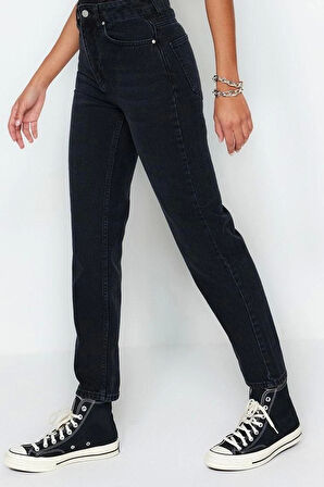 Kadın Moda Şık Kot Pantolon Geniş Paça Regular Boy Denim Yüksek Bel Mom Jeans