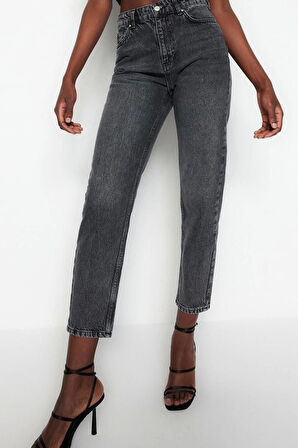 Kadın Moda Şık Kot Pantolon Geniş Paça Regular Boy Denim Yüksek Bel Mom Jeans