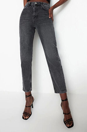 Kadın Moda Şık Kot Pantolon Geniş Paça Regular Boy Denim Yüksek Bel Mom Jeans