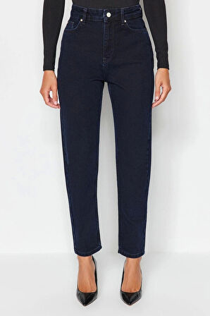 Kadın Moda Şık Kot Pantolon Geniş Paça Regular Boy Denim Yüksek Bel Mom Jeans