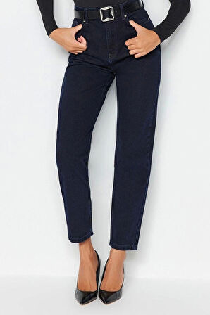 Kadın Moda Şık Kot Pantolon Geniş Paça Regular Boy Denim Yüksek Bel Mom Jeans