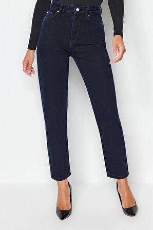 Kadın Moda Şık Kot Pantolon Geniş Paça Regular Boy Denim Yüksek Bel Mom Jeans