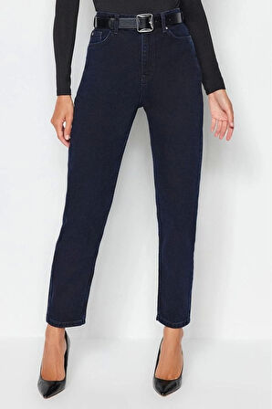 Kadın Moda Şık Kot Pantolon Geniş Paça Regular Boy Denim Yüksek Bel Mom Jeans