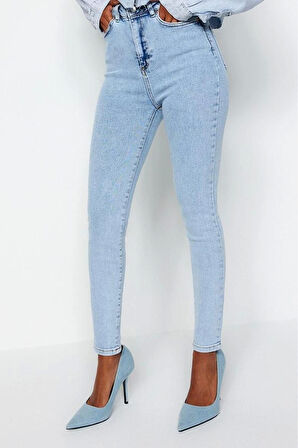 Kadın Moda Şık Kot Pantolon Dar Paça Regular Boy Denim Yüksek Bel Skinny Jeans