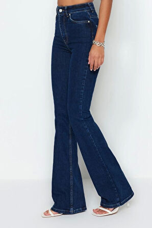 Kadın Moda Şık Kot Pantolon İspanyol Paça Uzun Boy Denim Süper Yüksek Bel Jeans