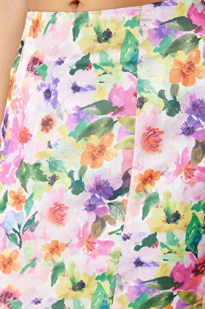 Kadın Moda Stil Maxi Astarlı Dokuma Çiçek Desenli Maxi Boy Dokuma Etek