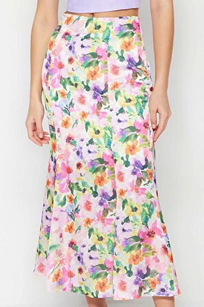 Kadın Moda Stil Maxi Astarlı Dokuma Çiçek Desenli Maxi Boy Dokuma Etek