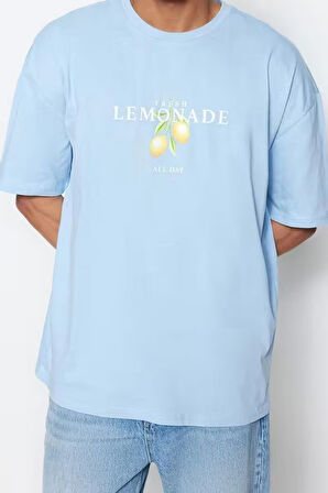 Yeni Sezon Oversize %100 Pamuk Bisiklet Yaka Kısa Kol Manzara Desenli Günlük T-Shirt