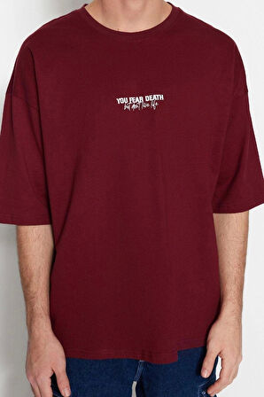 Yeni Sezon Oversize %100 Pamuk Bisiklet Yaka Kısa Kol Slogan Desenli Günlük T-Shirt