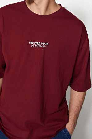 Yeni Sezon Oversize %100 Pamuk Bisiklet Yaka Kısa Kol Slogan Desenli Günlük T-Shirt