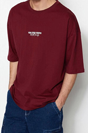 Yeni Sezon Oversize %100 Pamuk Bisiklet Yaka Kısa Kol Slogan Desenli Günlük T-Shirt