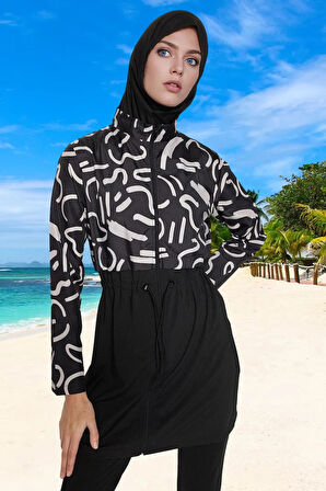 Modern Desenli Tesettür Plaj Giyim Su Sporları İçin Esnek Kumaş Özel Tasarım Ve Havuz