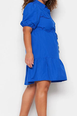 Yeni Oversize Terrycotton Dokuma Gömlek Yaka Kısa Kol Gömlek Elbise Mini Boy Büyük Beden Elbise