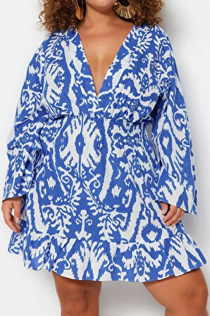 Yeni Rahat Plaj Günlük Vual Dokuma Kruvaze Uzun Kol Skater Mini Boy Büyük Beden Elbise