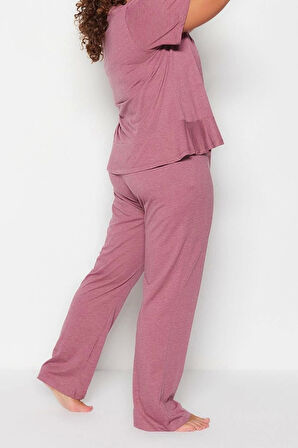 Büyük Beden Kadın Pamuk Polyester Bisiklet Yaka Kısa Kol Baskılı Kısa Kollu Örme Pijama Takımı