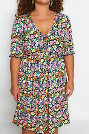 Yeni Slim Casual Günlük Kaşkorse Örme V Yaka Kısa Kol Skater Mini Boy Büyük Beden Elbise