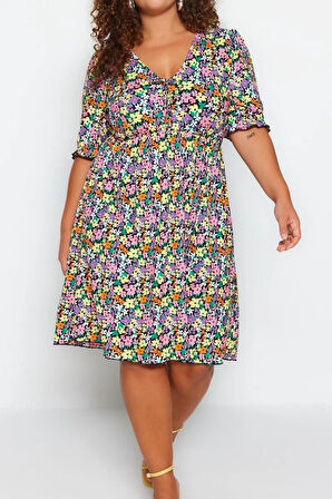 Yeni Slim Casual Günlük Kaşkorse Örme V Yaka Kısa Kol Skater Mini Boy Büyük Beden Elbise