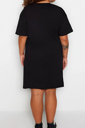 Yeni Rahat Günlük Süprem Örme Bisiklet Yaka Kısa Kol T-Shirt Elbise Mini Boy Büyük Beden Elbise