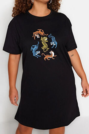 Yeni Rahat Günlük Süprem Örme Bisiklet Yaka Kısa Kol T-Shirt Elbise Mini Boy Büyük Beden Elbise