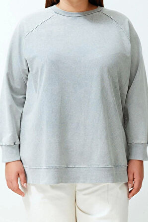 Kadın Tesettür Moda Şık Regular Bisiklet Yaka Standart Kol Regular Yıkamalı Örme Sweatshirt