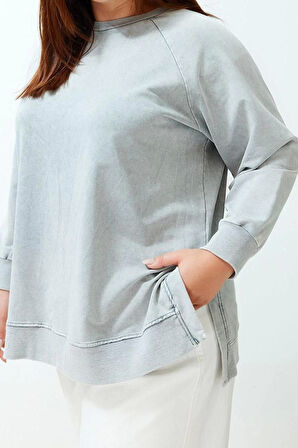 Kadın Tesettür Moda Şık Regular Bisiklet Yaka Standart Kol Regular Yıkamalı Örme Sweatshirt