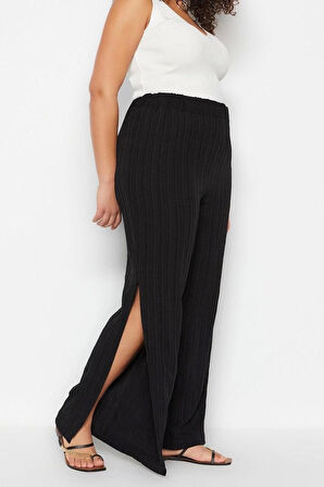 Kadın Moda Büyük Beden Geniş Paça Uzun Boy Dokuma Yırtmaçlı Yüksek Bel Bürümcük Plaj Giyim Pantolon