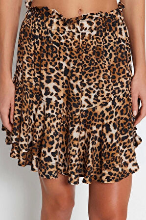 Kadın Moda Stil Mini Astarsız Dokuma Yeşil Mini Dokuma Fırfırlı Etek