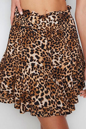 Kadın Moda Stil Mini Astarsız Dokuma Yeşil Mini Dokuma Fırfırlı Etek