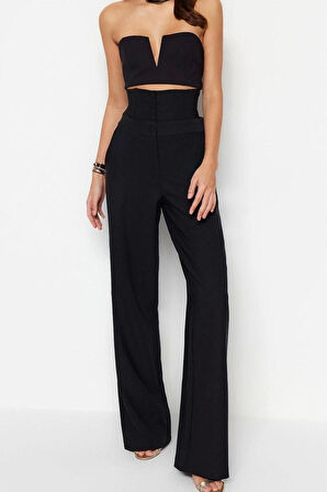 Kadın Yeni Moda Geniş Paça Regular Boy Dokuma Korse Detaylı Pantolon