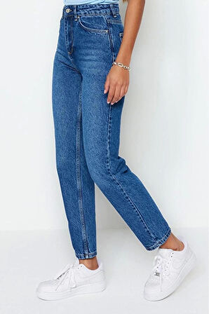 Kadın Moda Şık Kot Pantolon Geniş Paça Regular Boy Denim Yüksek Bel Mom Jeans